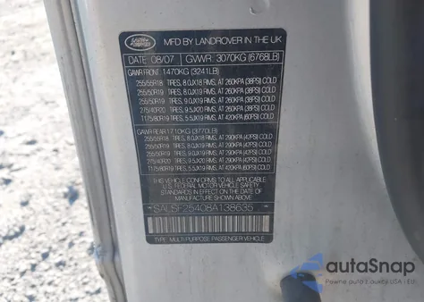 2008 Land Rover Range Rover Sport Hse z USA, uszkodzony, nr VIN SALSF25408A138635